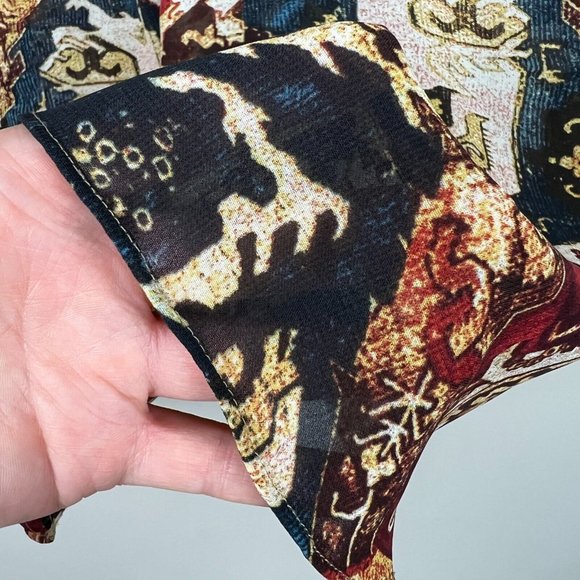 Chaps Blouse Top 3X Multicolor Printed Sheer Balloon Sleeve V-Neck Womens Plus - Picture 9 of 11